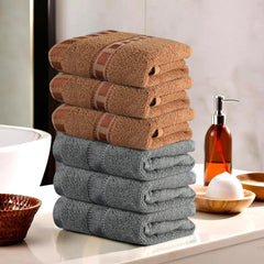 Heart Home Cotton Hand & Face Towels 1200 Gsm | For Men & Women Easily Washable Workout Gym Towel - Grey & Golden (Pack Of 6)