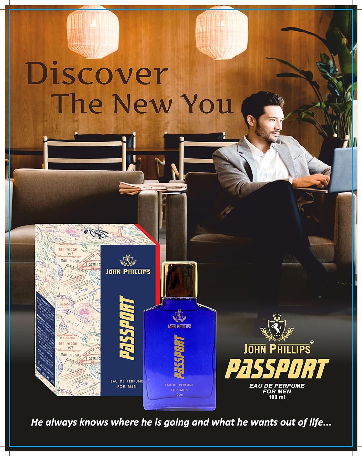 John Phillips Passport Eau De Parfum 100ml 3.4 Fl.oz. & Phantom No Gas Deodrant 150ml 5 Fl.oz. | Gift Set For Men