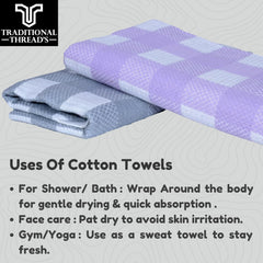 Traditional Thread'S 100% Cotton Large Size Bath Towel 400 Gsm, | Ultra Soft, Absorbent, Light Weight & Quick Dry Bath Towel Set Of 2 (Checked)
