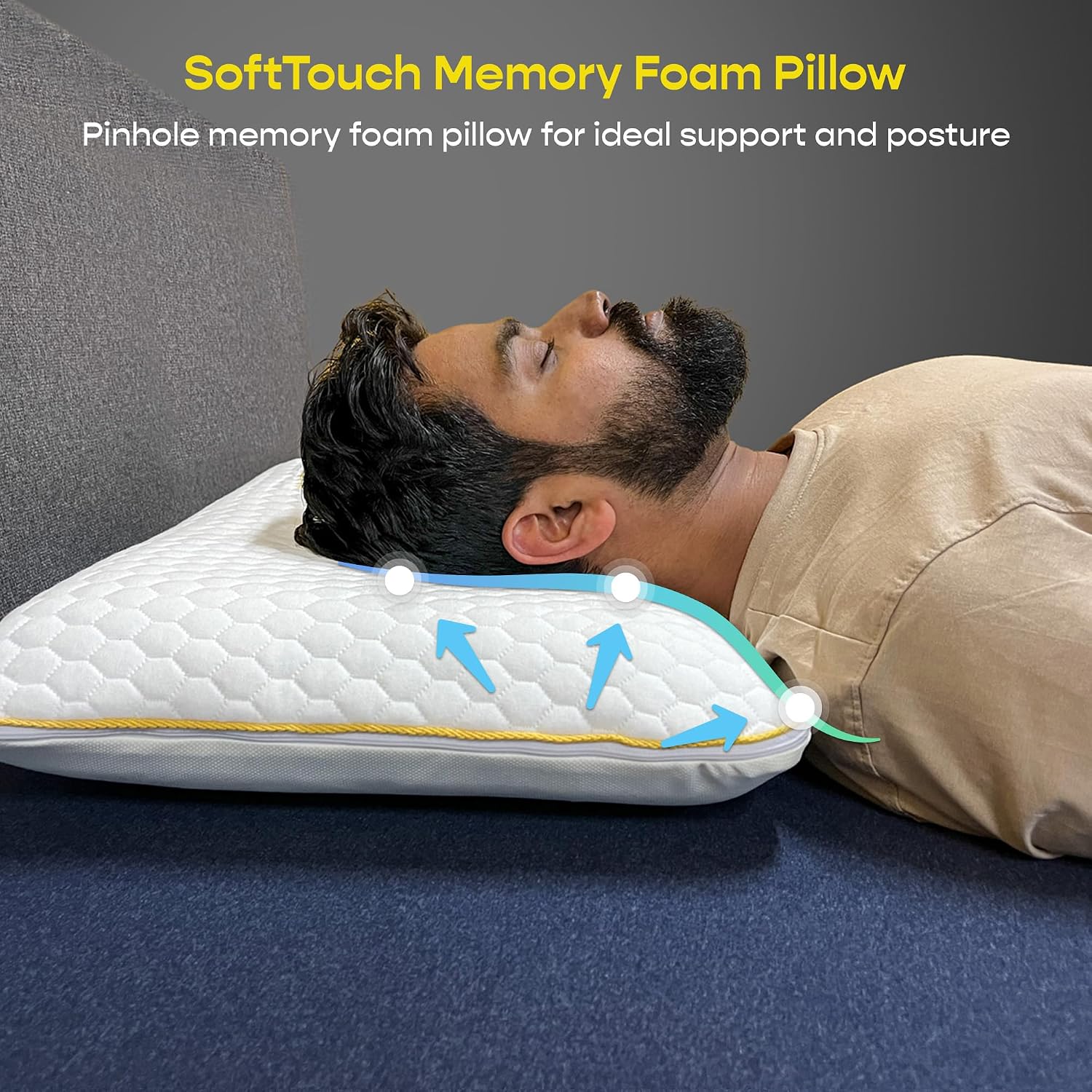 Orthopedic Memory Foam Pillow For Better Shoulder, Neck Support, Small Size - 22x14 Inches | White, Bamboo Fabric, Bed Pillow, Perfect For Side Sleepers - Set Of 1
