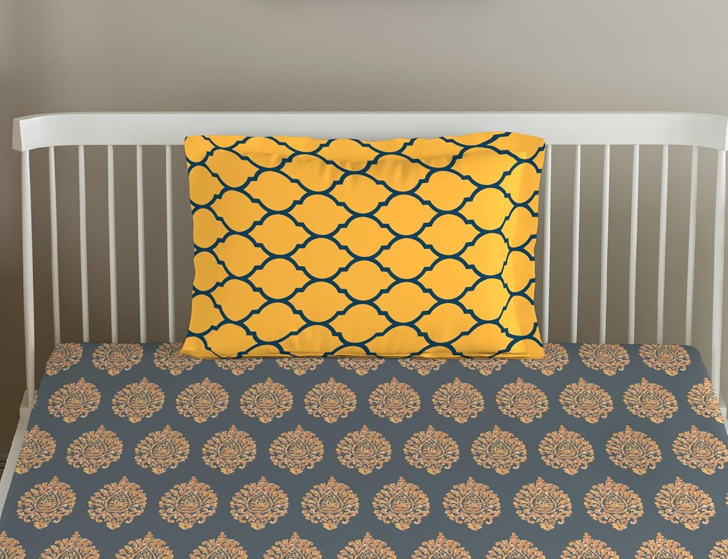 Cotton Printed Single Flat Bedsheet With 1 Pillow Cover - 60 X 100 Inches, Warm Grey & Mustard | Breathable & Skin Friendly Bedsheet | Ideal For Year Round Use