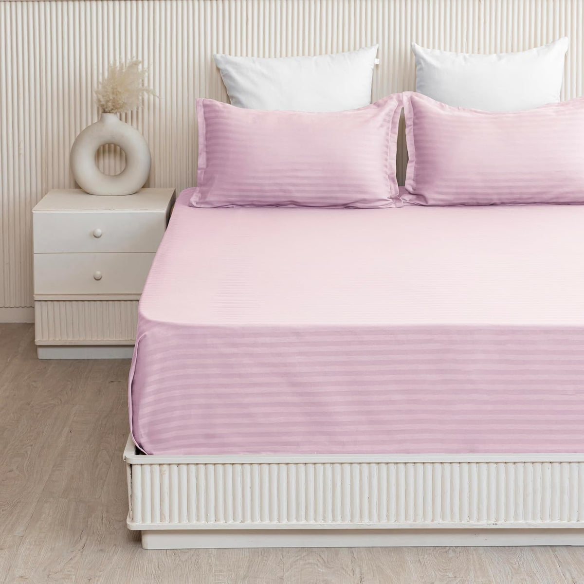 Premium Soft Cotton Bedsheets With 2 Piece Pillow Cover, Double Bed - 90 X 100 Inches, Light Pink | Wrinkle-Free & Skin-Friendly