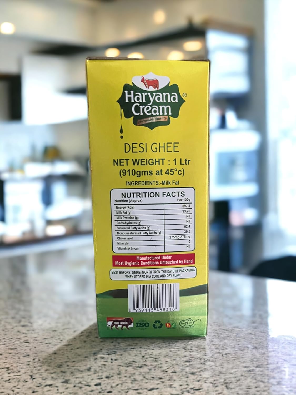 Natural Pure Desi Cow Ghee By Haryanacream | Natural & Healthy Homemade Fresh Ghee Prepared Using Traditional Method Good For Health | (1 Litre) 33.8 Ounce | Box Pack