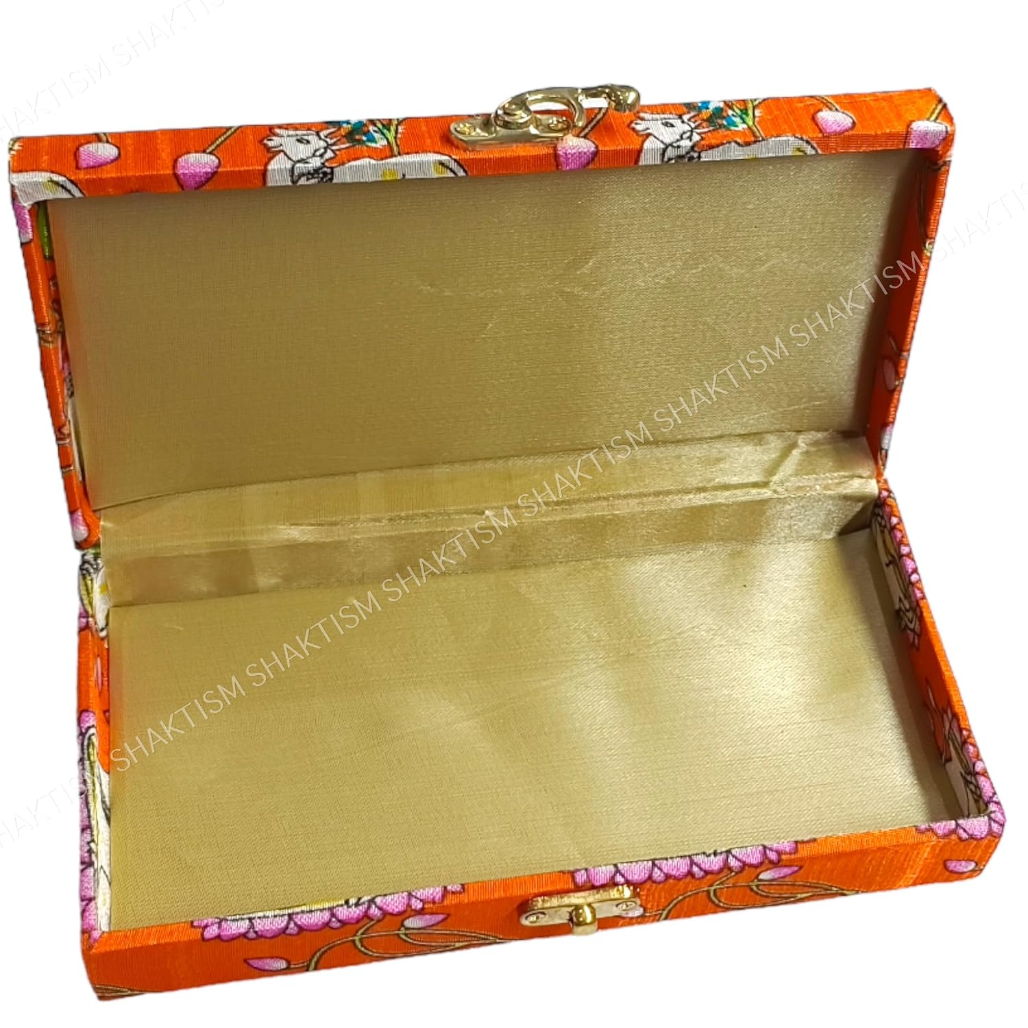 Decorative & Attractive Box Cash Box, Shagun Box, Jewellery Box, Money Box Envelop Wedding, Gift Box, Bangel Box With Cow Lotus Embroidery Design, Colour - Orange