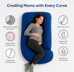 J Shape Pregnancy Pillows For Sleeping, Maternity Support, Soft Pillow, Blue | Multipurpose Pillow For Back, Hips, Support With Removable Washable Velvet Cover, Perfect For All Sleepers