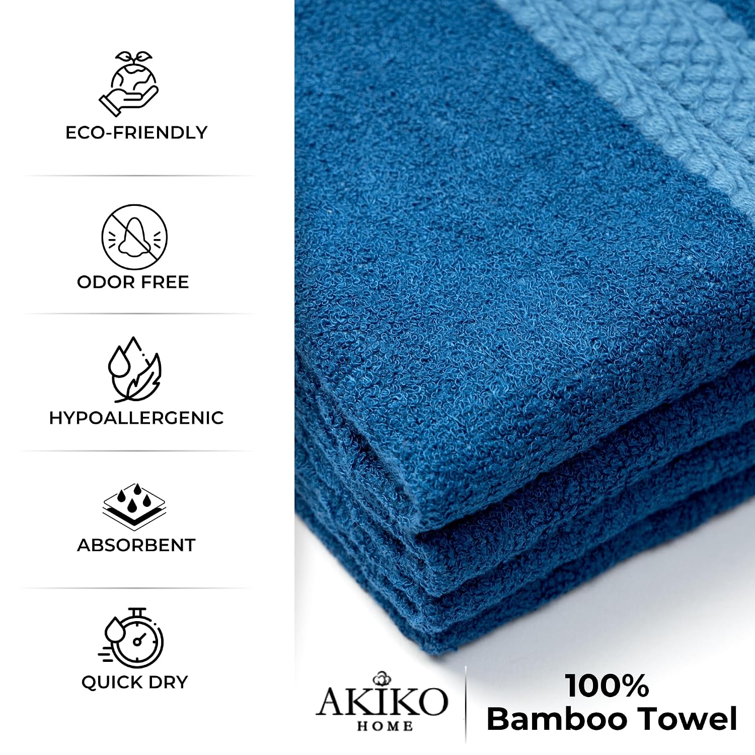 Akiko Home 100% Bamboo Face Towel 500 Gsm | Quick Dry, Super Soft, Anti Bacteria, Fast Absorbent, Eco Friendly, Hypoallergenic, Odor Resistant Face Towel | Pack Of 4 (Navy Blue)