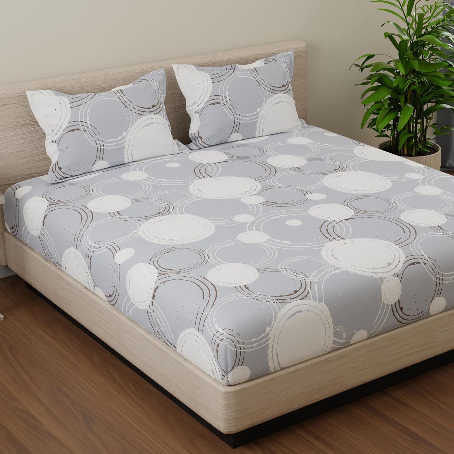 Bedsheet For Double Bed With 2 Pillow Covers Queen Size - 88 X 96 Inches, Grey | Ideal For Bedroom, Guest Room, Home, Daily Use