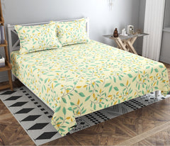 Pure Cotton Double Bed Bedsheets With 2 Pillow Covers - 86 X 90 Inches, Cream | Ideal For House - Bedroom, Guest Room, Perfect Gift For Festivals