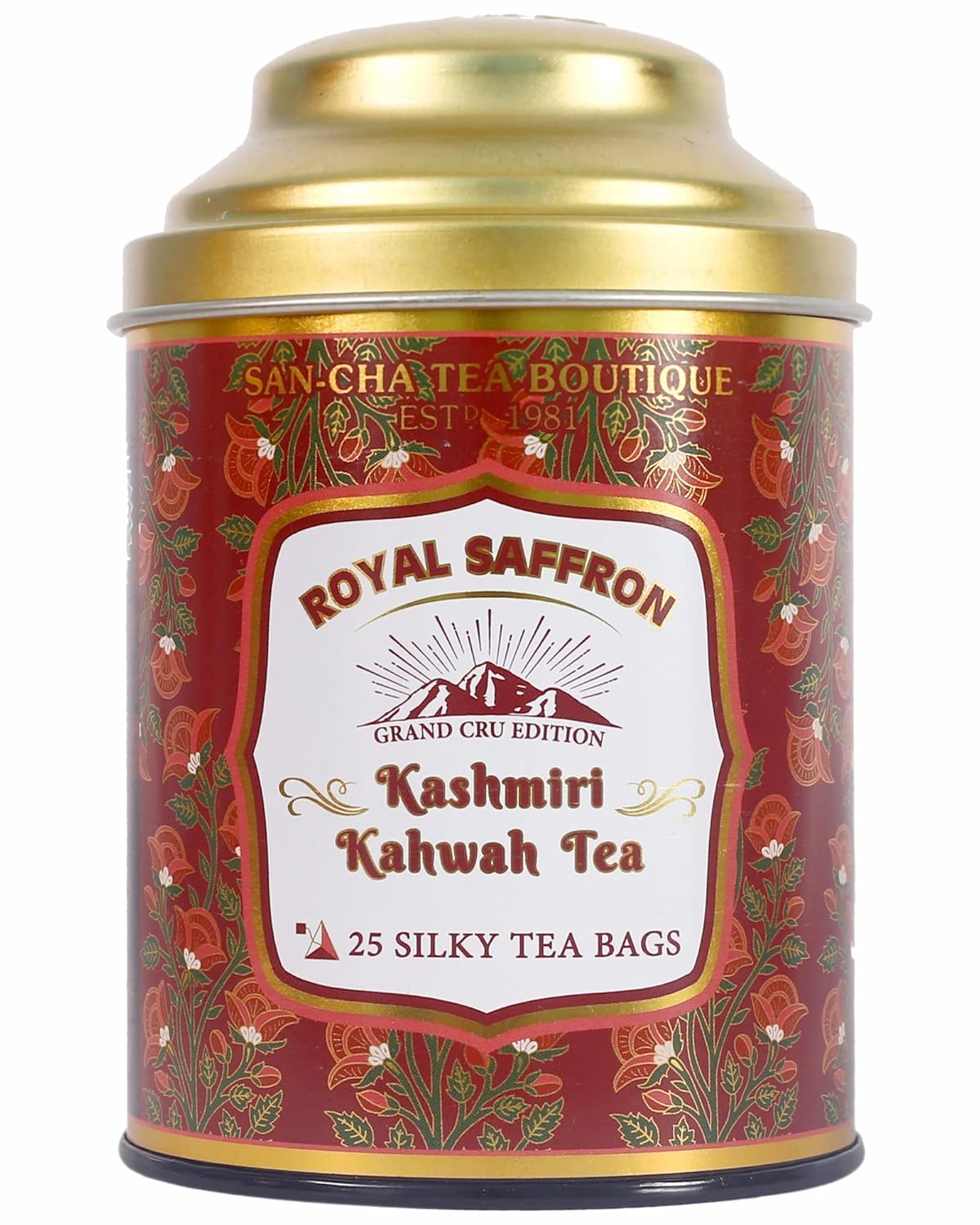 San-Cha Royal Saffron Kashmiri Kahwah Green Tea - 25 Silky Tea Bags | Blended With Real Kashmir Saffron & Almonds - Environment Friendly & Made In Corn Fiber | Low Caffeine