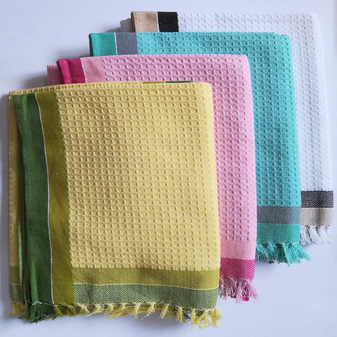 Athom Trendz Living Light Weight Cotton Premium Waffle Border Bath Towel | Pack Of 4 Multi12