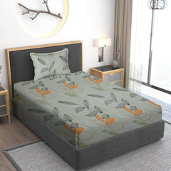 280 TC Print Cotton 1 Single Bedsheet With 1 Pillow Cover - 60 X 90 Inches, Green & Mustard | Soft & Breathable Fabric, Skin-Friendly Bed Sheet For All Seasons