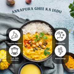 Natural Desi Cow Ghee By Annapurna Lakdi Ghana | High In Protein Fiber & Nutrients Healthy Desi Ghee Perfect For Baby Body Massage | (1 Litre) 33.8 Ounce | Jar Pack