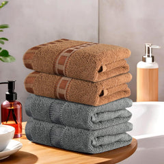 Heart Home Cotton Hand & Face Towels 800 Gsm | For Men & Women Easily Washable Workout Gym Towel - Grey & Golden (Pack Of 4)