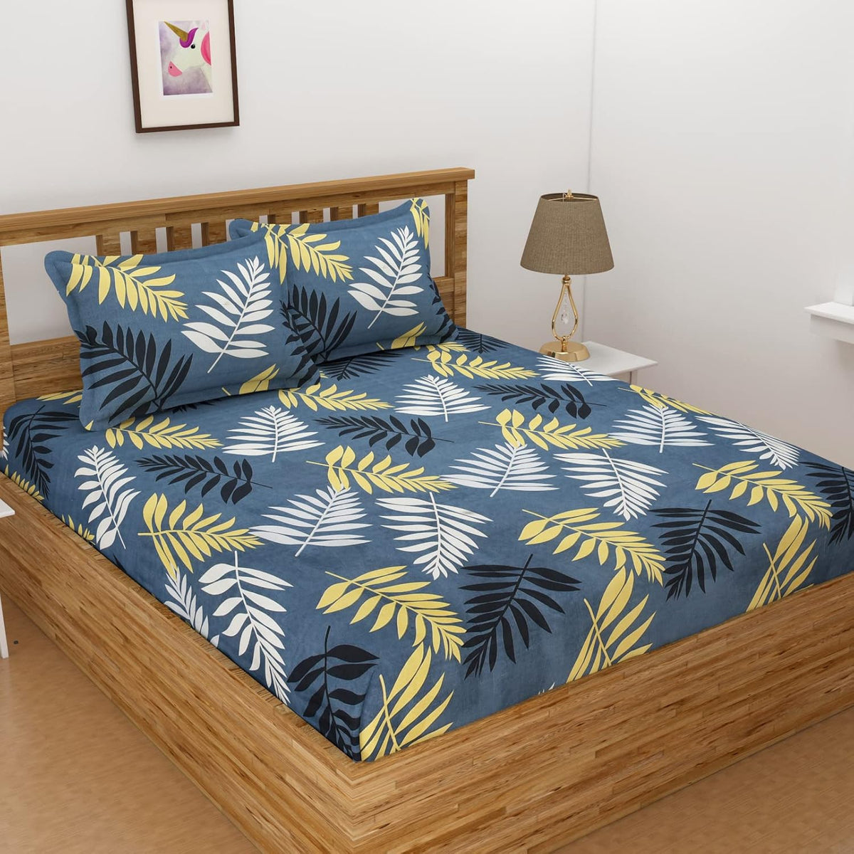 Microfiber Bedsheet For Double Bed Queen Size With 2 Pillow Covers - 86 X 88 Inches, Dark Blue | Breathable & Wrinkle Free, Soft Touch Print Sheet