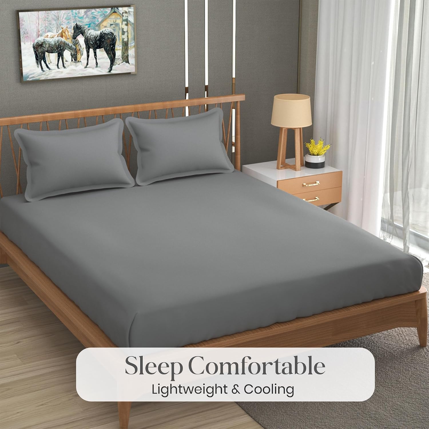 Queen Size Solid Plain Bedsheet Set Includes 2 Pillow Covers - 90 X 95 Inches, Grey | Exceptional Softness & Breathability | Premium Microfiber Material
