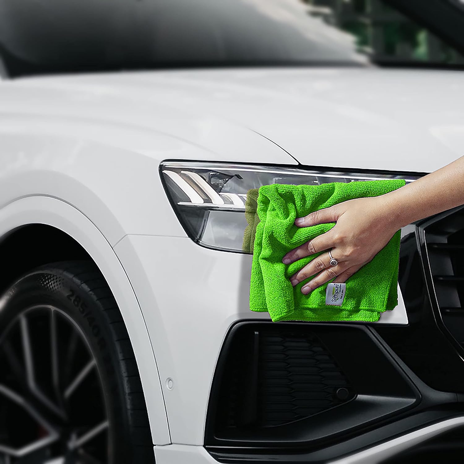 Softspun Microfiber Cloth 450 Gsm | Thick Lint & Streak-Free Multipurpose Cloths Automotive Microfibre Towels (3 Pcs) - Green