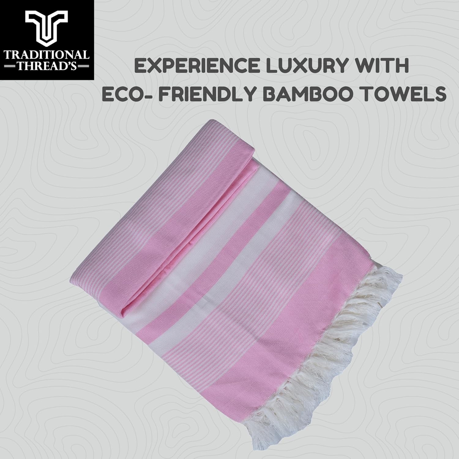 Traditional Thread'S 100% Bamboo Large Size Bath Towels 350 Gsm | Ultra Soft, Absorbent, Light Weight & Quick Dry Towel, Travel, Gym, Beach (Baby Pink Stripes)