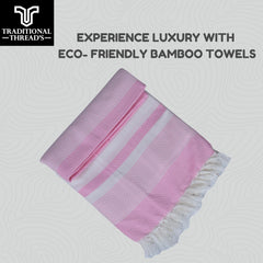 Traditional Thread'S 100% Bamboo Large Size Bath Towels 350 Gsm | Ultra Soft, Absorbent, Light Weight & Quick Dry Towel, Travel, Gym, Beach (Baby Pink Stripes)