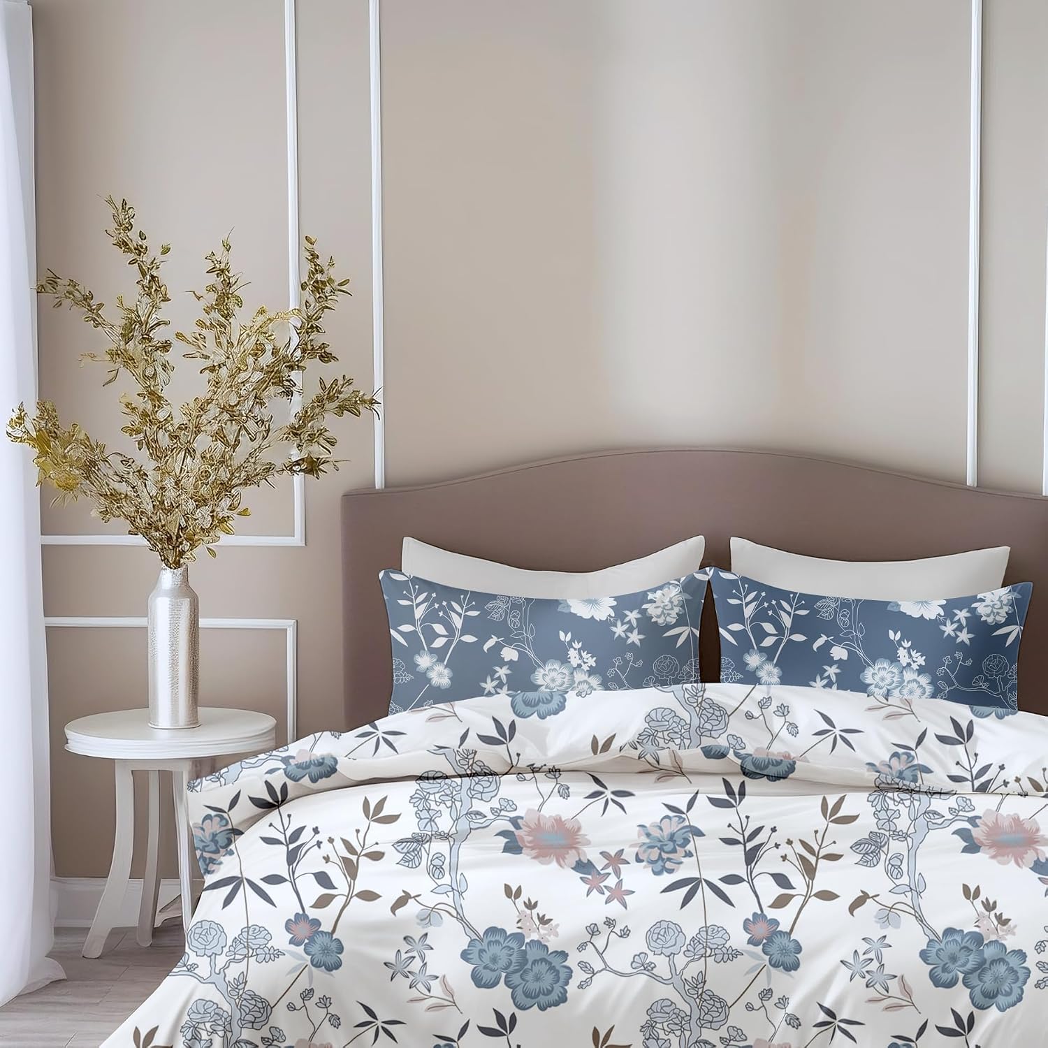 Queen Size Bedsheet With 2 Pillow Covers - 88 X 90 Inches, Dusty Blue & White | Soft Wrinkle Free & Breathable Bedsheets - Durable & Long Lasting Bedsheet
