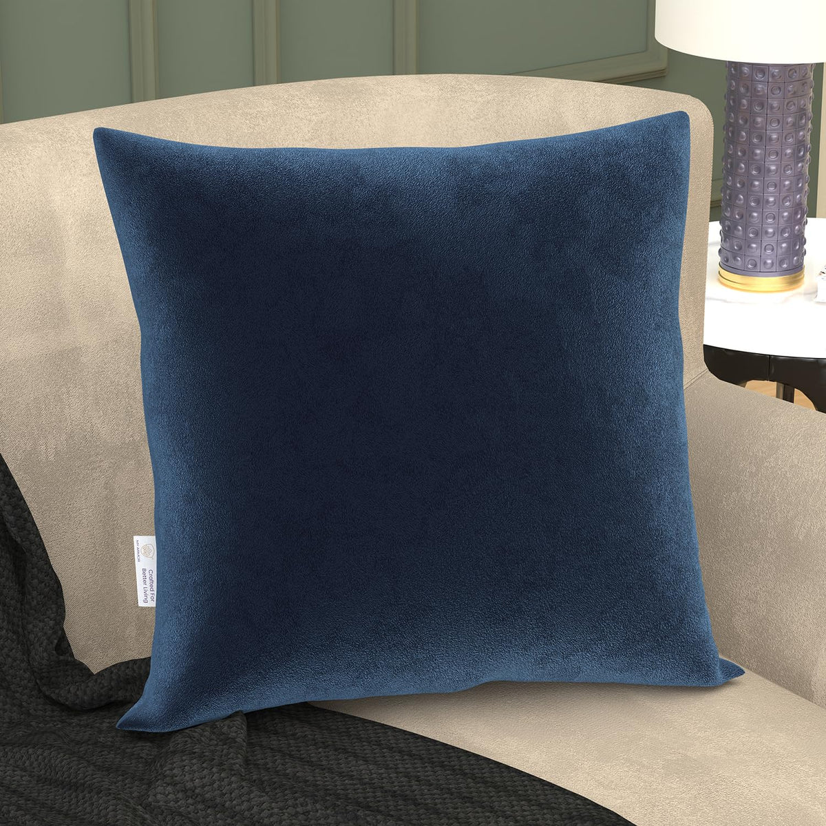 Microfiber Square Soft Pillow Cushion For Sofa & Bed, Navy Blue - 24 X 24 Inch | Fluffy Pillow For Comfort & Back Support | Hypoallergenic, Washable | Premium Velvet Outer Cover - Pack Of 1
