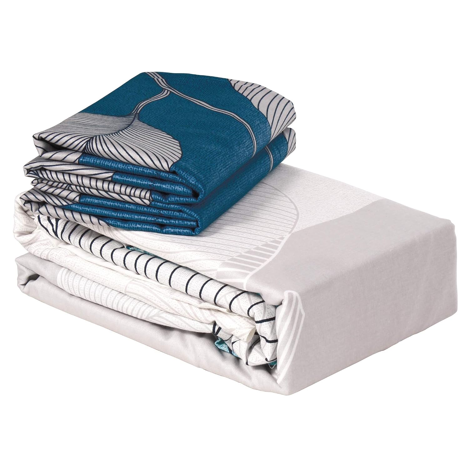 King Size Bedsheet With 2 Pillow Covers - 106 X 106 Inches, White & Blue | Summer Breathable & Wrinkle Free | Bedsheet Long Lasting & Soft To Touch