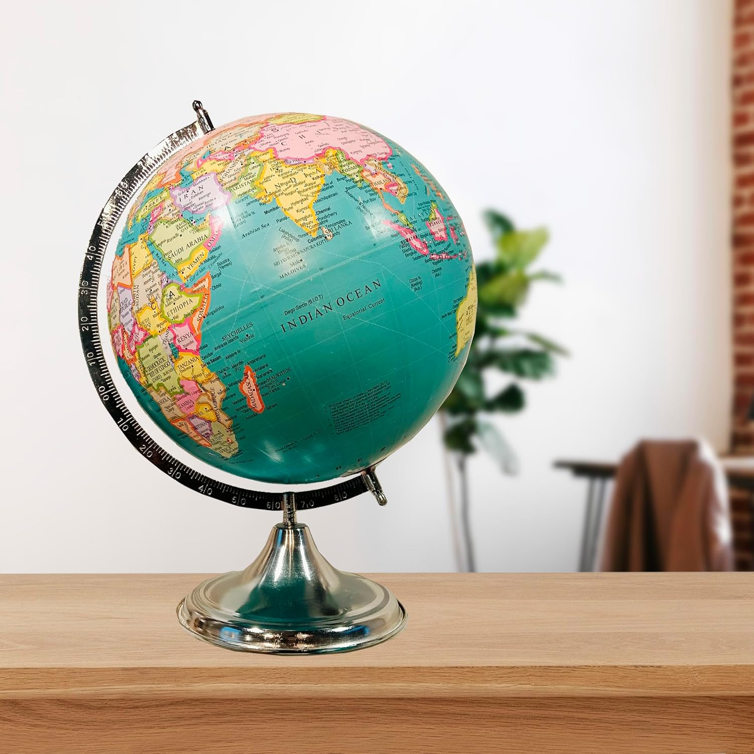 Rotating World Globe 12 Inch With Metal Arc & Stand For Show Piece For Home, Office Decor, Study Table & Birthday, Party Gifts For Students, Green, Pack Of 1