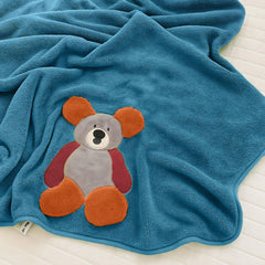 Maxoshine Microfiber Kids Bath Towels 300 Gsm | Quick Drying Towels For Unisex Kids-Teddy Bear Print Baby Towel For Boys & Girls (Blue)
