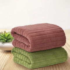 Urbanleaf Microfiber Large Bath Towel 644 Gsm | Quick Dry Super Absorbent Bath Towel For Men & Women (Coral & Green Stripe)