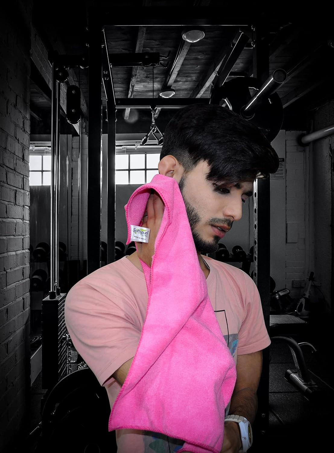 Softspun Microfiber Gym & Sports Sweat Towel 340 Gsm | Ultra Absorbent Lightweight Ultracompact Quick Drying For Working Out, Camping Hiking Travel Men & Women (Pink)