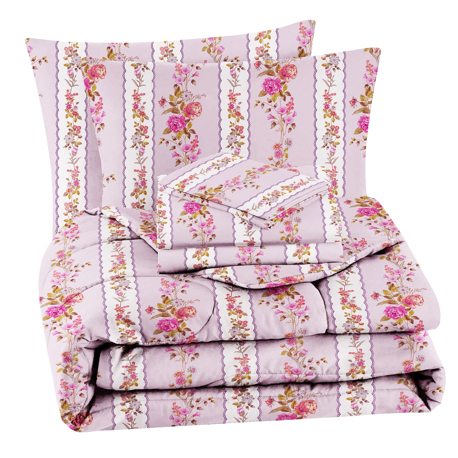 Cotton King Size Double Bedsheet 1 AC Comforter & 2 Pillow Covers | 90 X 100 Inches, Light Pink - Perfect Gift Set Wedding, Anniversary | 4 Pc Bedding Set