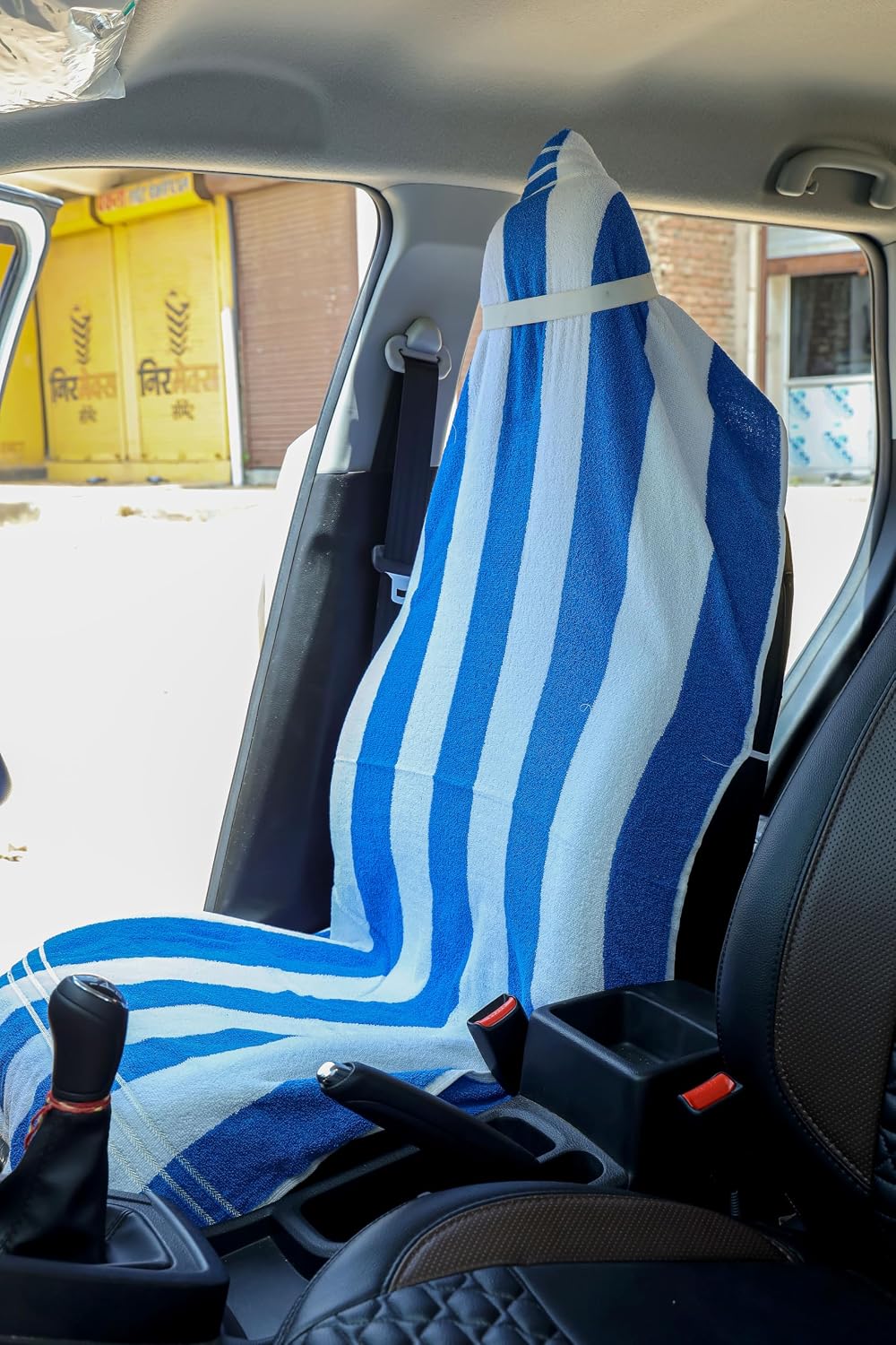 Roman Home Solid Large Luxury All Car Seats & All Office Chair Towel With Tie Knot & Elistick 450 Gsm - (Blue Line)