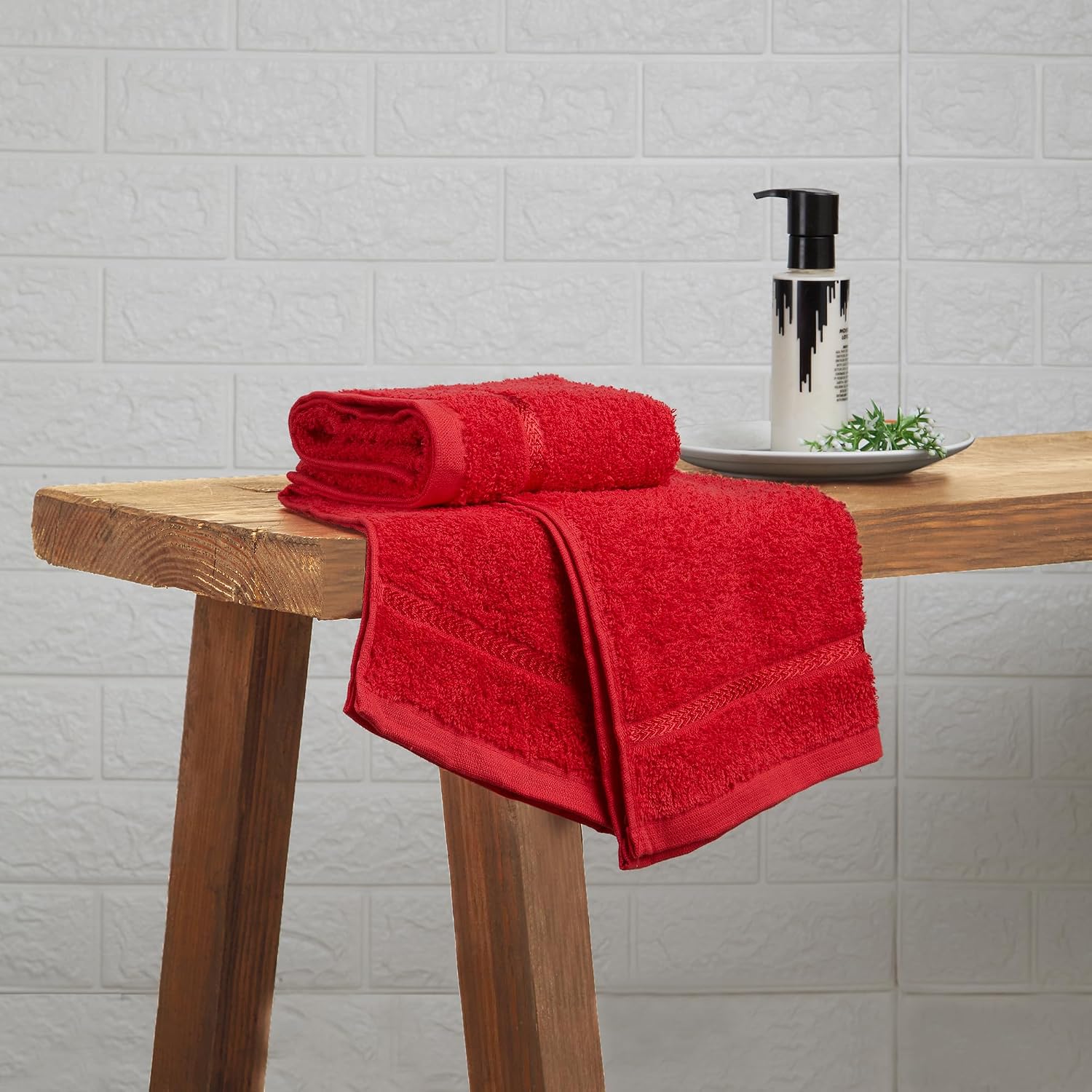Welspun 100% Cotton Easy Care Hand Towel 400 Gsm | Quick Dry Ultra Soft Hand Towel (Red) - Pack Of 2