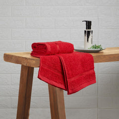 Welspun 100% Cotton Easy Care Hand Towel 400 Gsm | Quick Dry Ultra Soft Hand Towel (Red) - Pack Of 2
