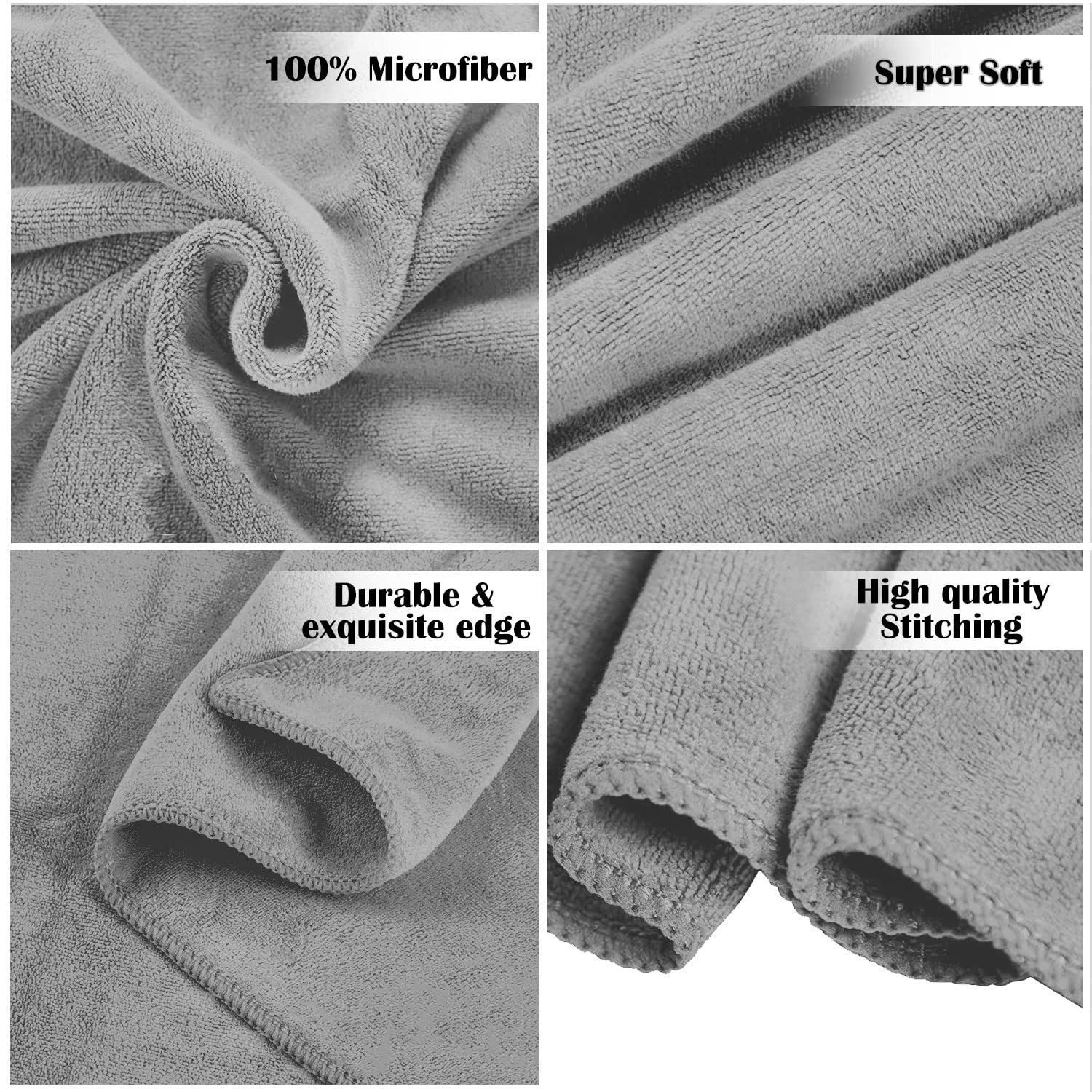 Sassoon Venir Microfiber 2 Hand & 2 Bath Towels 450 Gsm | Absorbent & Quick Dry Multipurpose Hand Towels (Grey)- 4 Piece
