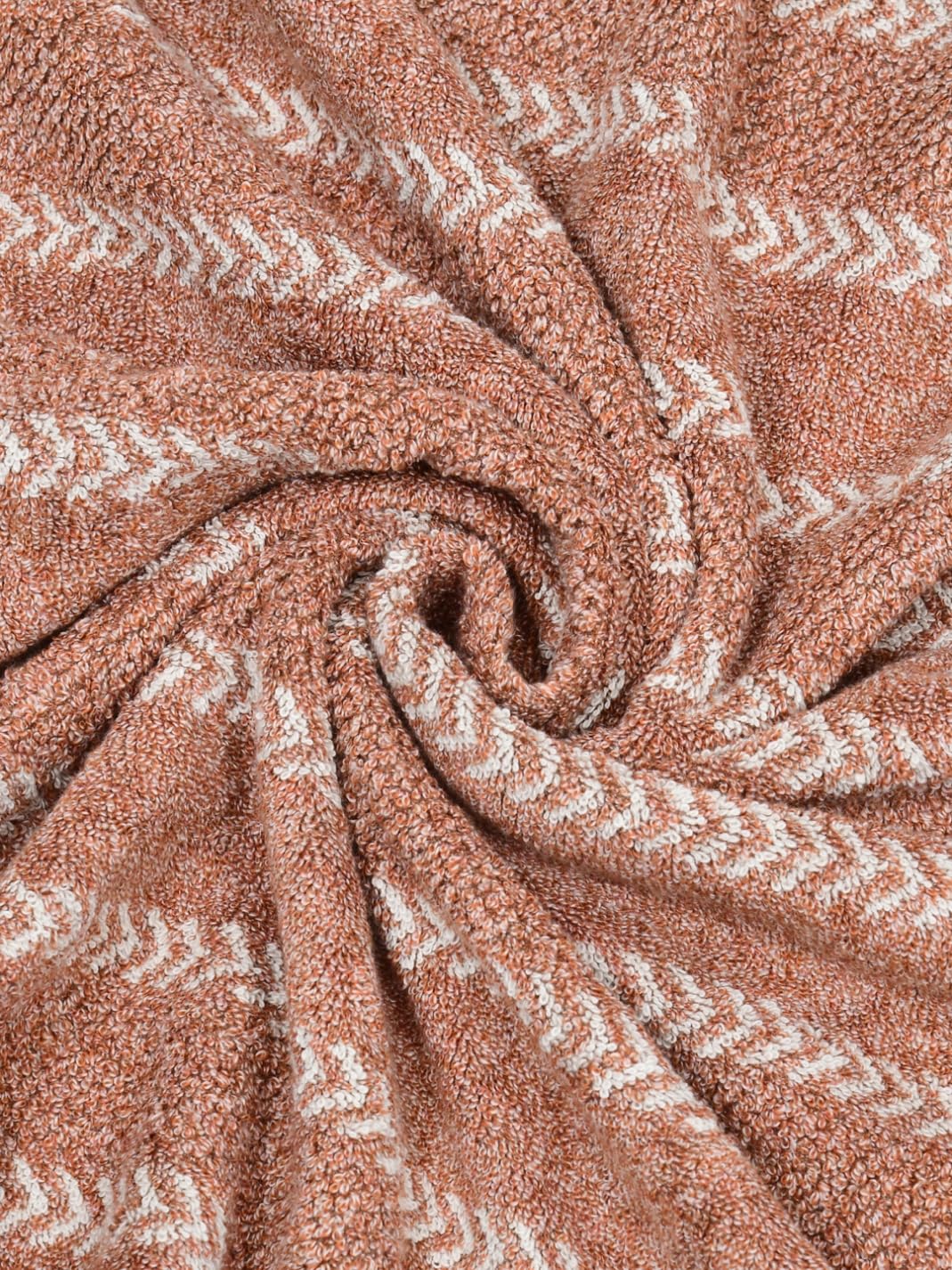 Homefresh Decorative Cotton Bath Towel 500 Gsm | Geometric Pattern Brown & White (Ginger)
