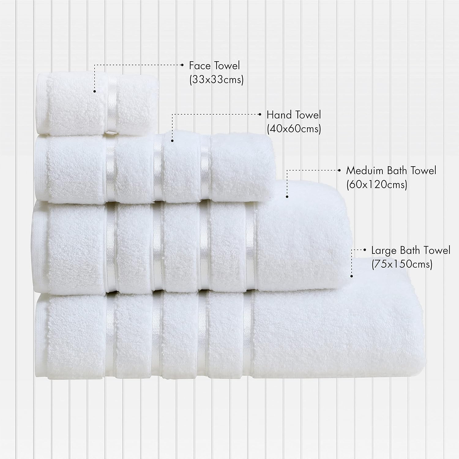 Spread Spain Roman Face, Hand & Bath Large Towel 600gsm | Super Soft & Comfortable, Extra Absorbent Cotton Towels For Face, Body & Gym - White (Set Of 3)