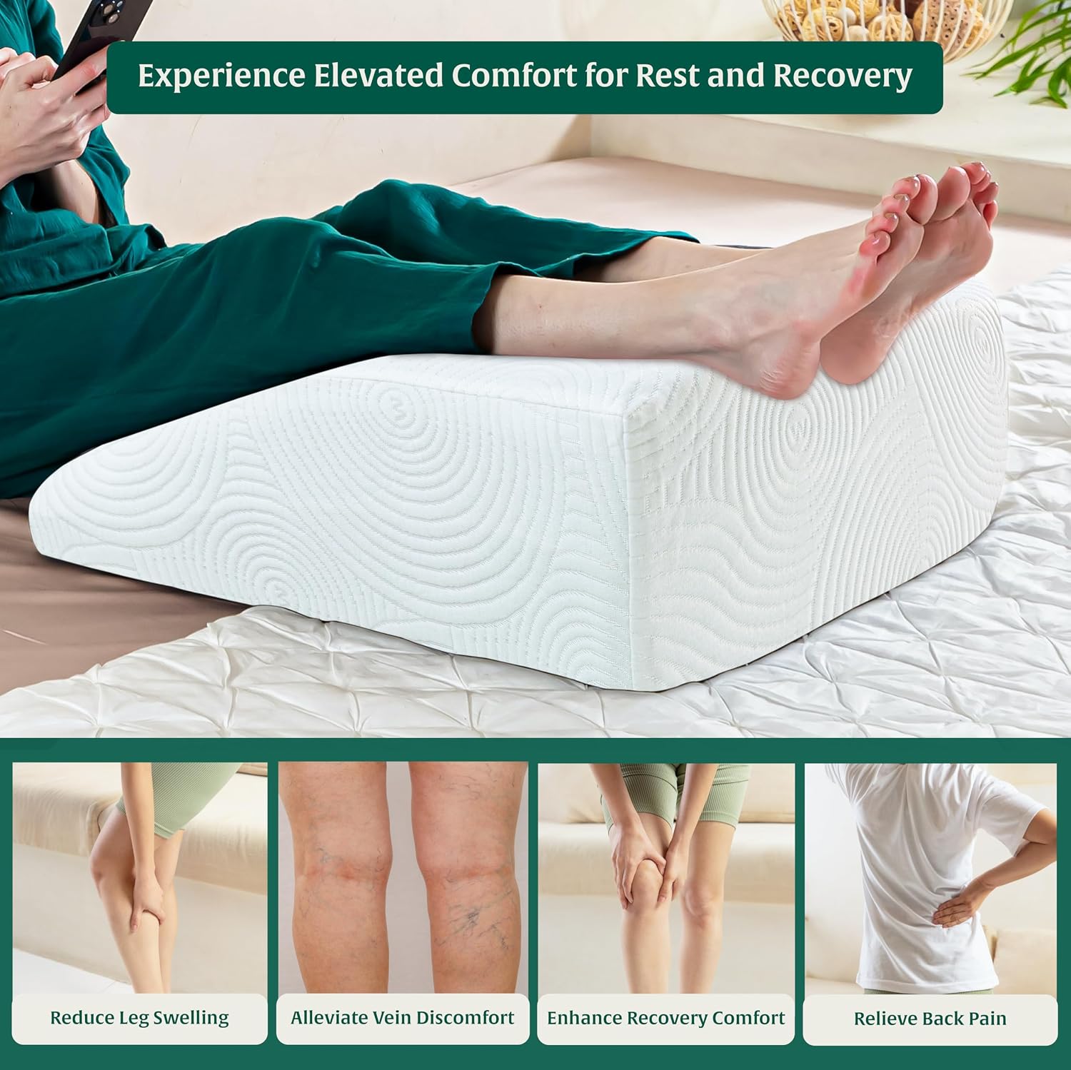 Orthopedic Medical Grade Foam Bed Wedge Pillow, Elevated Leg Pillow, White - 24 L X 21 W X 7 H Inches | For Improved Blood Circulation, Acid Reflux, Leg, Post Surgery, Washable Outer Cover