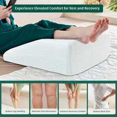 Orthopedic Memory Foam Bed Wedge Pillow, Elevated Leg Rest Pillow, White - 24 L X 21 W X 7 H Inches | For Improved Circulation, Acid Reflux, Back, Leg, Sciatica Pain Relief, Post Surgery