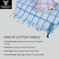 Traditional Thread'S 100% Cotton Large Size Bath Towel 400 Gsm, | Set Of 2 | Ultra Soft, Absorbent, Light Weight & Quick Dry Towel