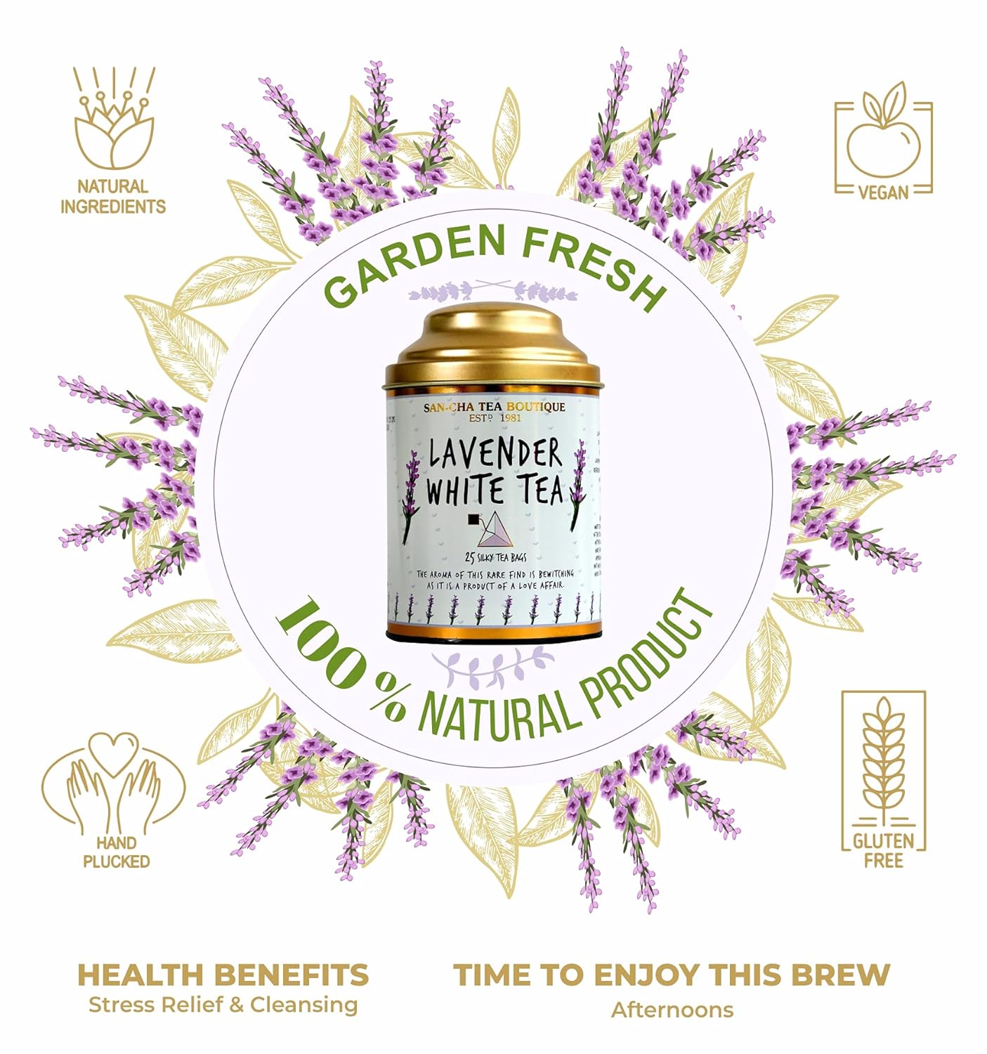 San-Cha Lavender White Tea - 25gm, 0.8 Ounce, 25 Silky Tea Bags | Calming & Relaxing Tea, Relieves Stress - Low Caffeine, Richest In Antioxidants