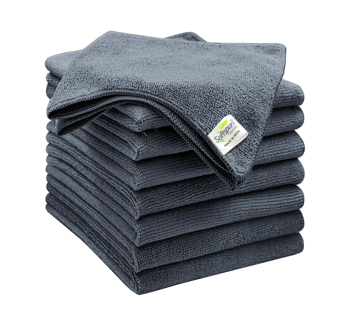 Softspun Microfiber Cleaning Cloths 800 Gsm | Highly Absorbent Lint & Streak Free Multi Purpose Wash Cloth For Bike & Car, Stainless Steel Silverware (Pack Of 8)- Grey