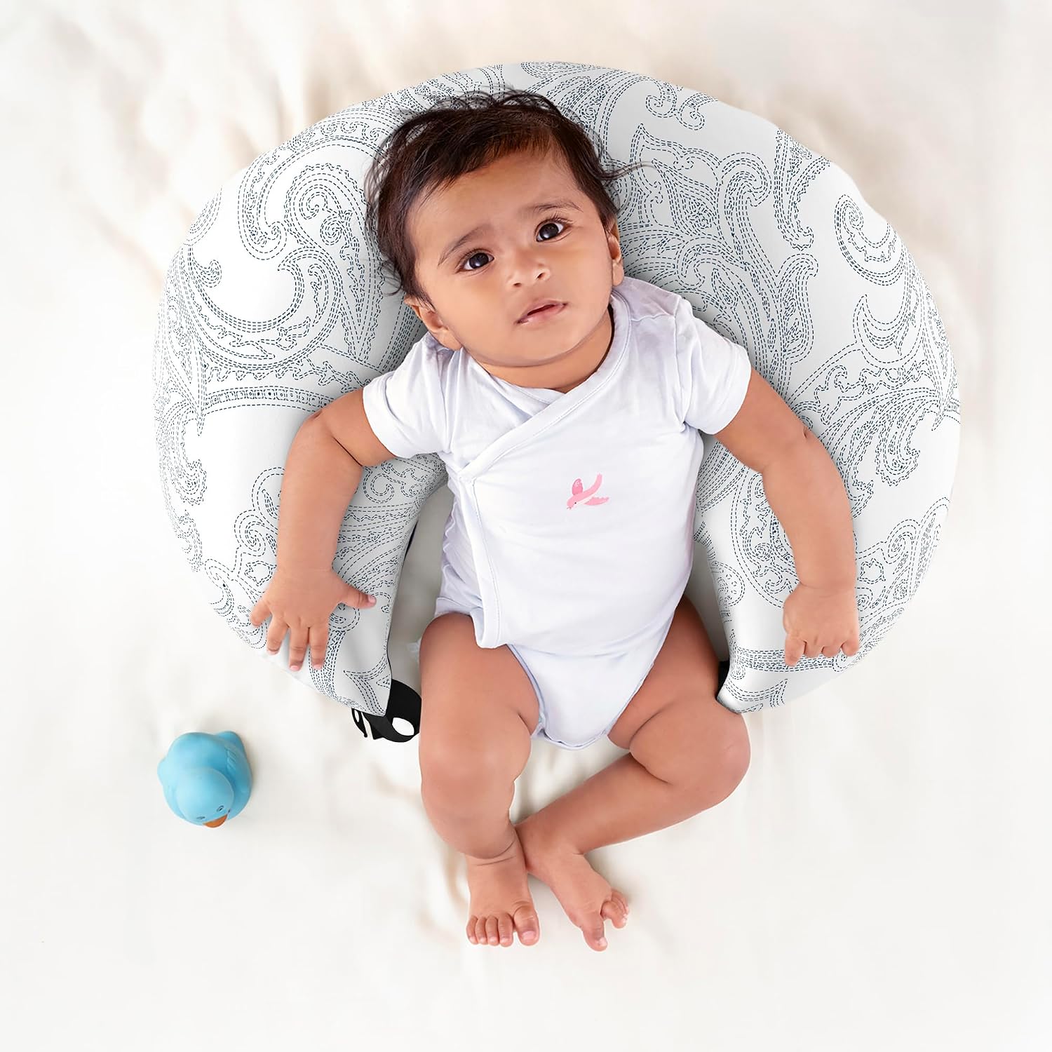 Feeding Pillow For New Born Baby, 5 In 1 Multipurpose Use, Nursing Pillow, White | Paisley Printed, For Breastfeeding With Cotton Removable Cover | Washable, Multi-Use & Easy To Clean