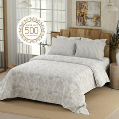 Cotton Bedsheet For Double Bed King Size With 4 Pillow Cover | 108x108 Inches, White & Grey - Light Weight, All Season Comfort