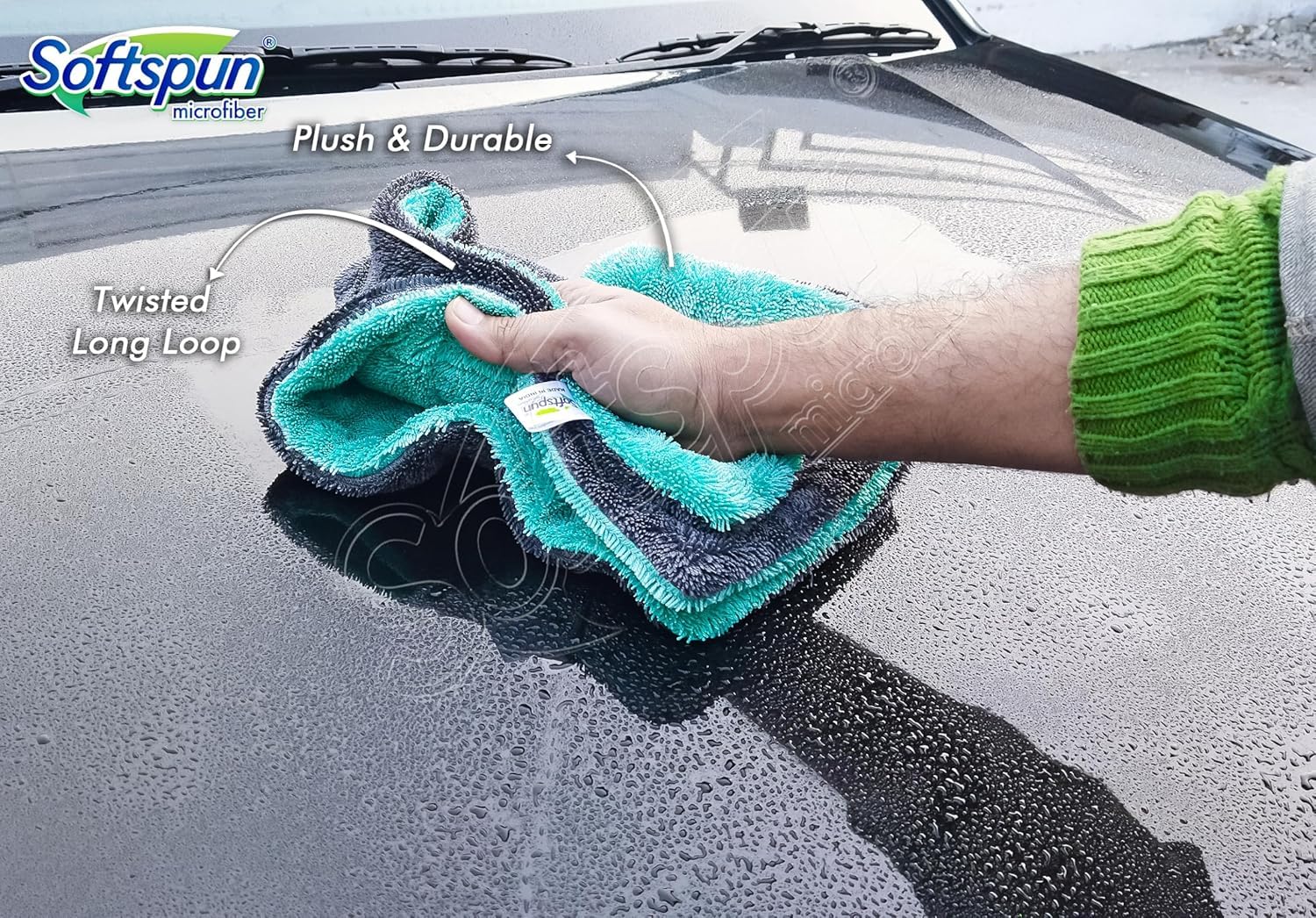 Softspun Microfiber Cloth Towel 400 Gsm | Extra Thick Microfiber Cleaning Cloths Perfect For Bike, Auto, Cars Both Interior & Exterior (Grey & Aqua Blue)- Pack Of 1