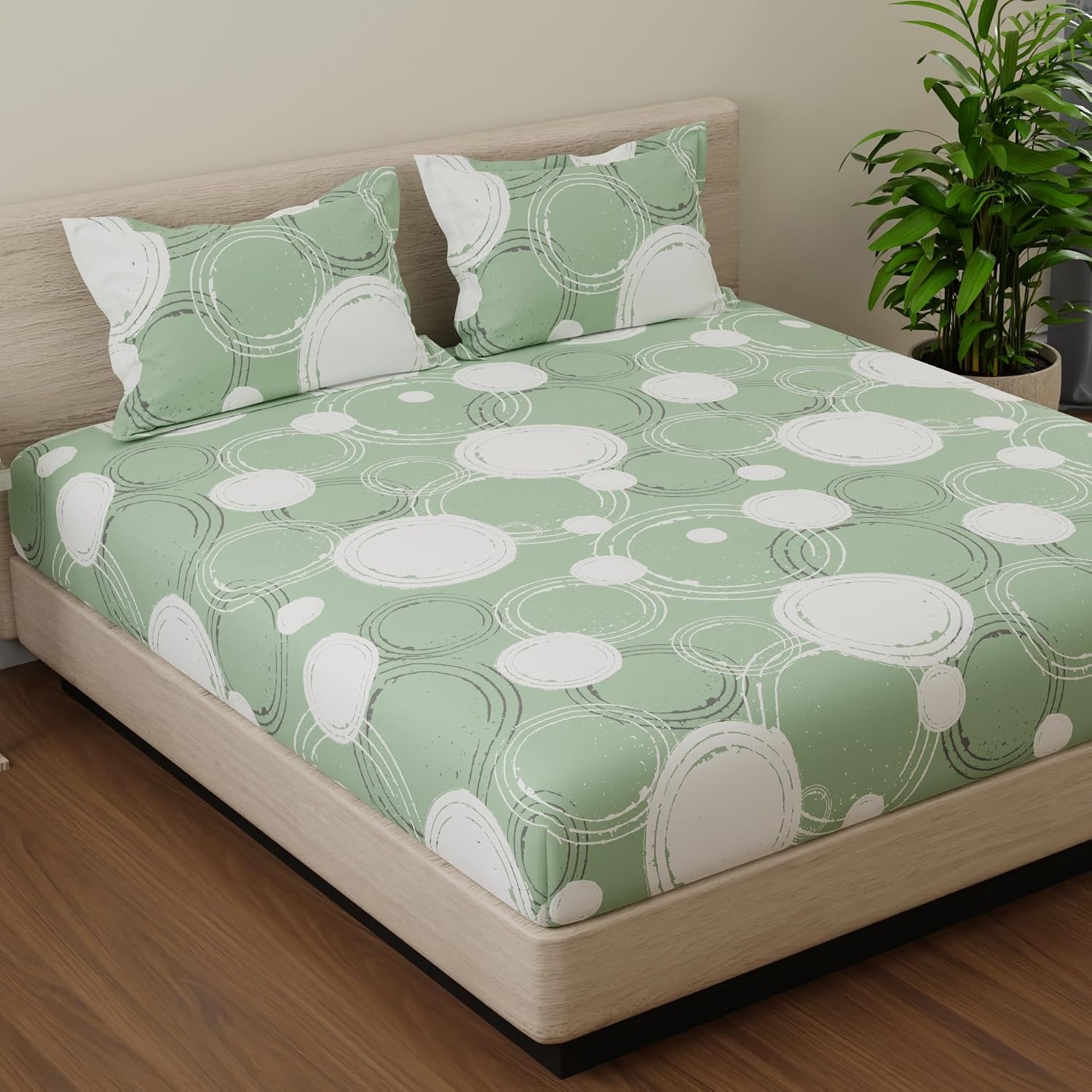 1 King Bedsheet With 2 Pillow Covers - 108 X 108 Inches, Green | Beautiful Print & Luxury Look Bedsheet | Cotton Bedsheet Is Naturally Comfortable