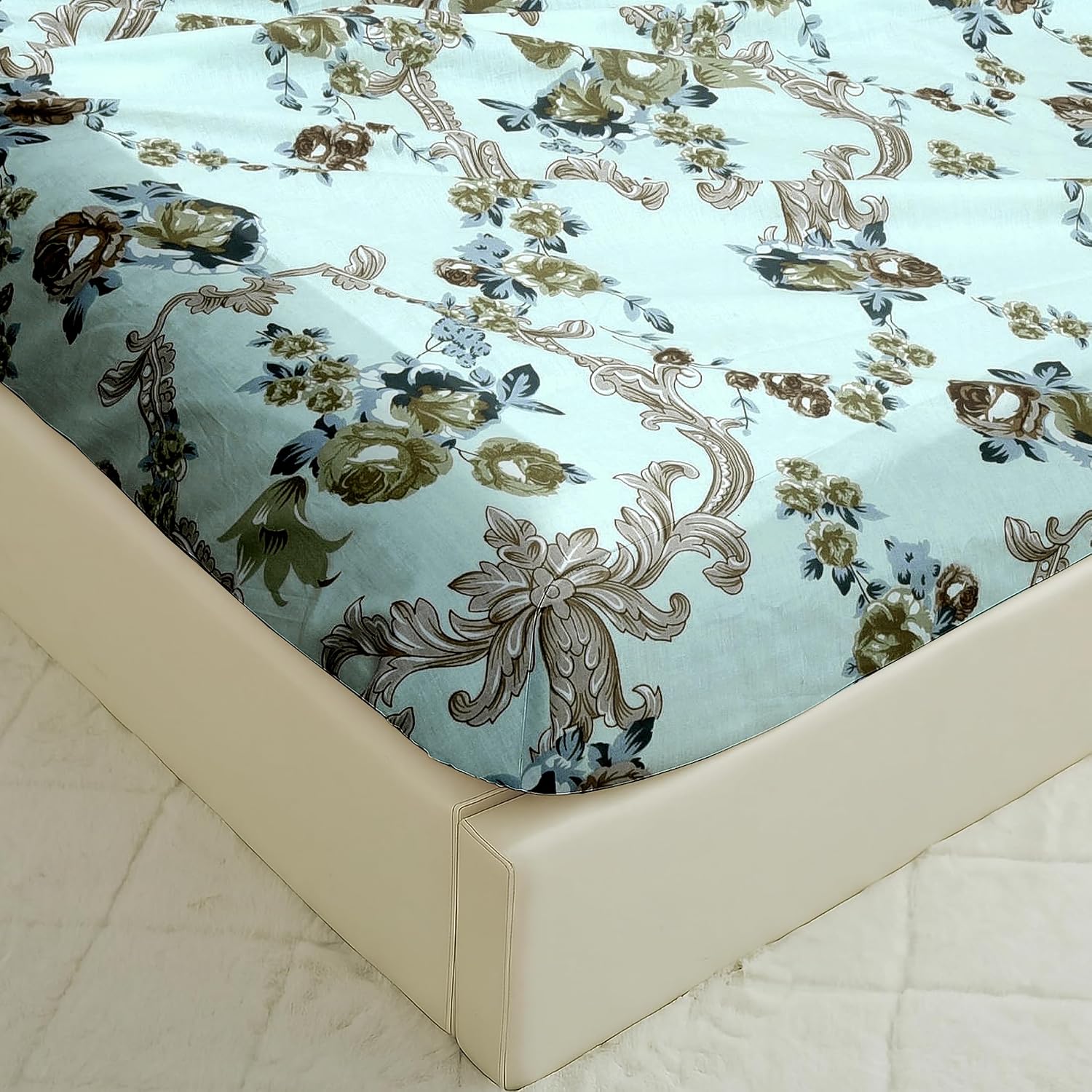 1 Single Bedsheet With One Pillow Covers - 60 X 90 Inches, Seafoam Green | Soft & Breathable Cotton Bedsheet - Long Lasting & Soft 250 Thread Count Bedsheet