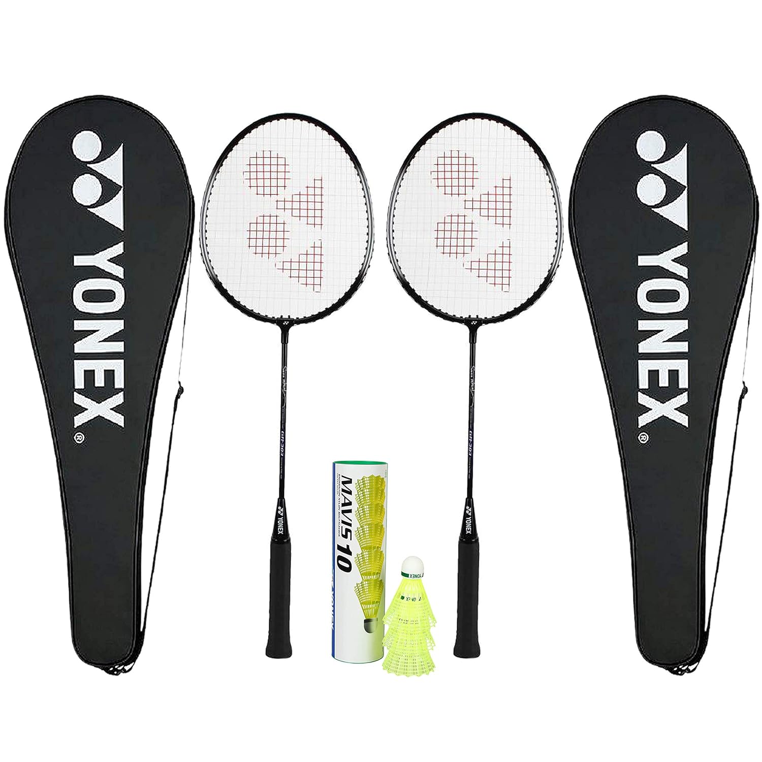 Yonex GR 303F Aluminum Strung Badminton Racquet, Grip Size - 4 Inches, Material - Aluminium Pack Of 2 + Mavis 10, Yellow Shuttlecocks