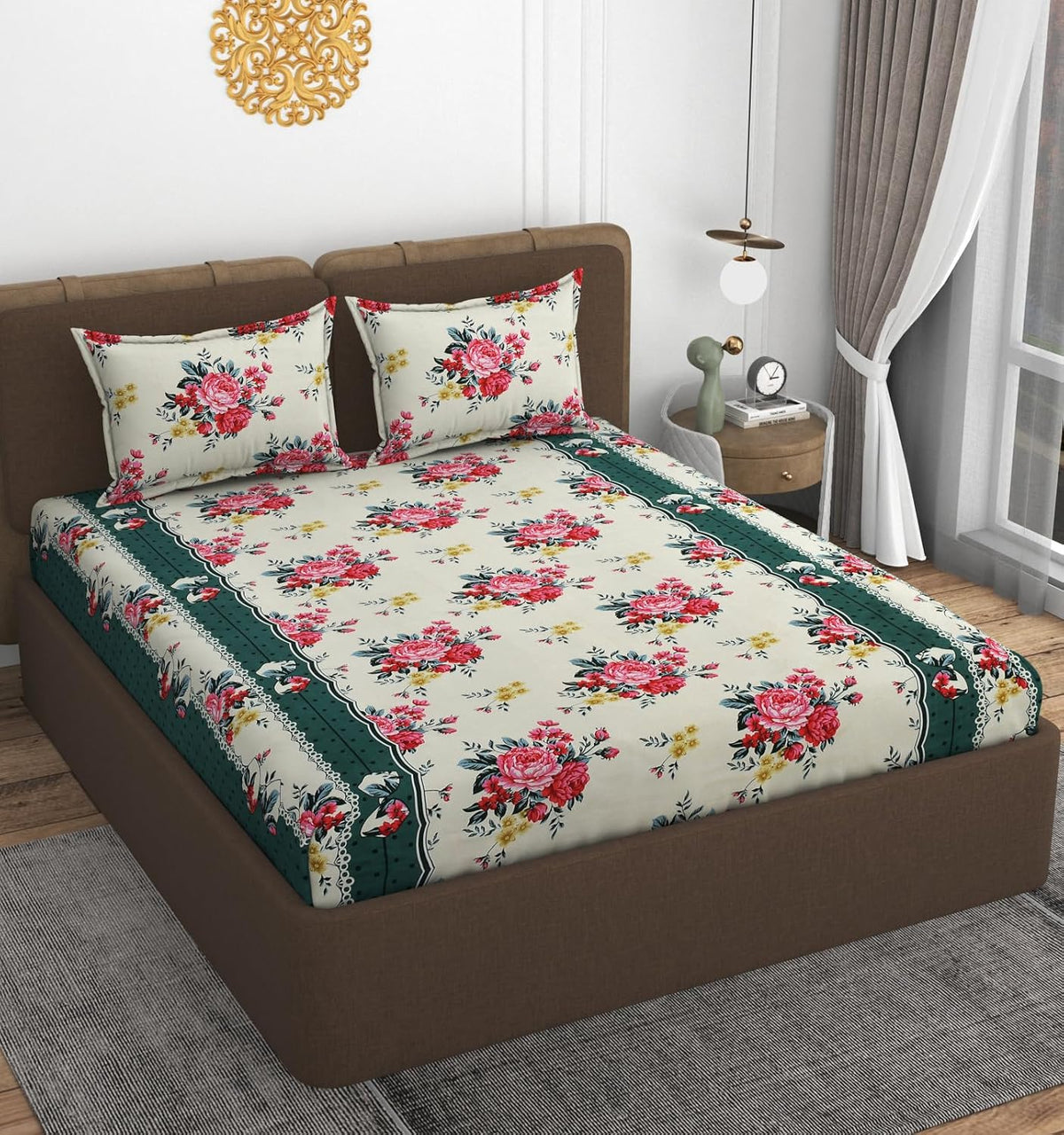 Double Bedsheet With 2 Pillow Covers Size 72 X 72 X 10 Inches, Multicolor | Cotton Feel All Around Elastic Fitted - Queen Size Bedsheets, Super Soft