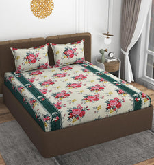 Double Bedsheet With 2 Pillow Covers Size 72 X 72 X 10 Inches, Multicolor | Cotton Feel All Around Elastic Fitted - Queen Size Bedsheets, Super Soft
