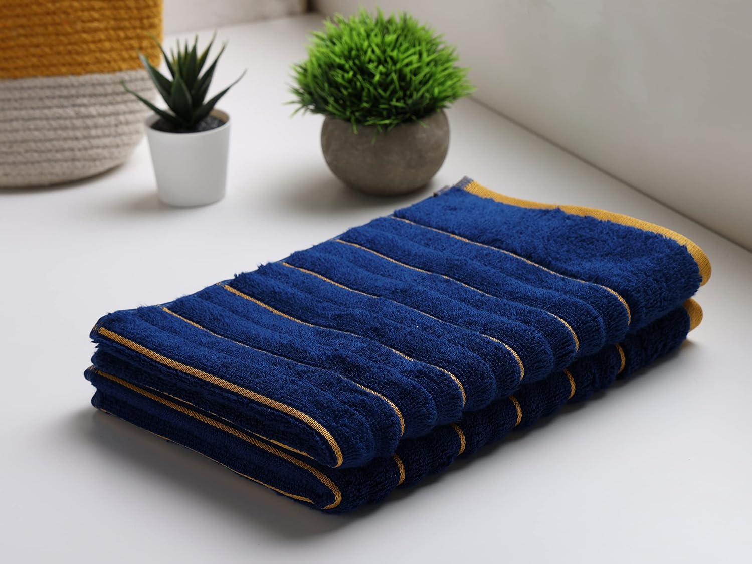 Comfigifts 100% Cotton 2 Bath & 2 Hand Towels 1400 Gsm | Soft, Absorbent, Lightweight Towels With Computerized Embroidery (Estate Blue/Fire)